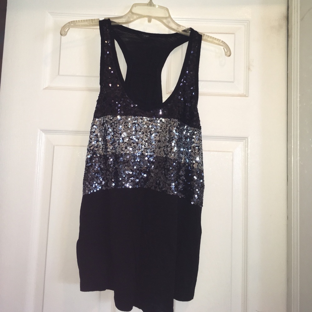 Express Black Tank Top with Silver Sequin Panel